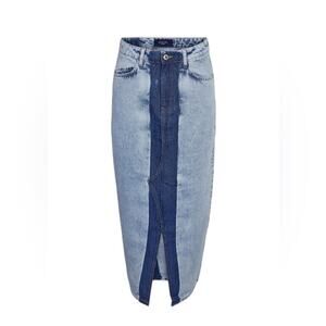 NWOT Noisy May Colorblock Front Slit Denim Midi Skirt – Sz Large